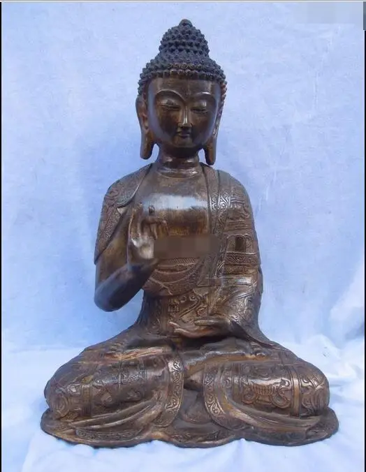 

free 16" China bronze gild carved eight treasures Sakyamuni buddha Sculpture statue fast