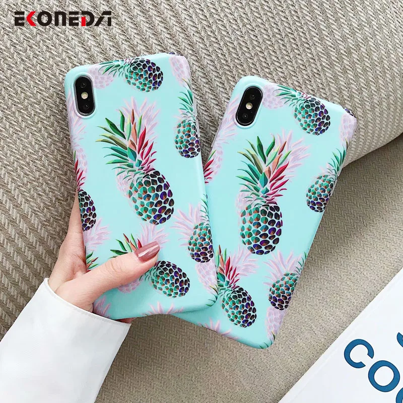 

EKONEDA Blue Pineapple Case For iPhone 7 Plus 6S 6 8 Plus Case Silicone Soft Matte Case For iPhone X XR XS Max Cover Cases