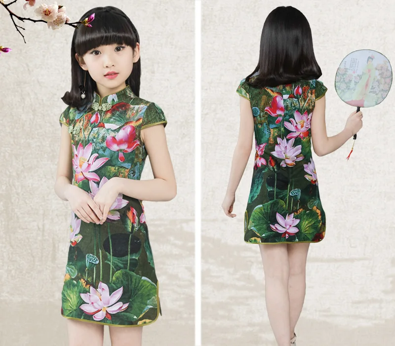 Girls Children's Cheongsam Chinese Qipao Ball Gown Dress Clothing Summer Multi-Colors Baby Kids Party Performance Dresses clothes (4)