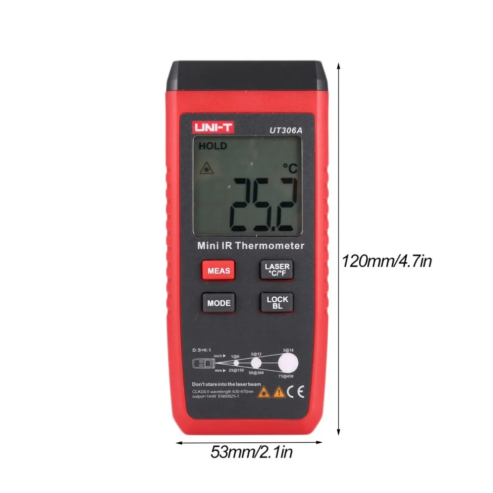 UNI-T UT306A Мини цифровой lcd инфракрасный термометр измеритель температуры C/F Пирометр красный лазер Бесконтактный ИК промышленный