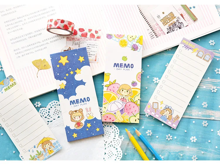 JUKUAI 2 Pcs Cute Girl Day Planner Organizer Fruit Rabbit Dayly Agenda To Do List Memo Note Book Stationery School Supplies 8265