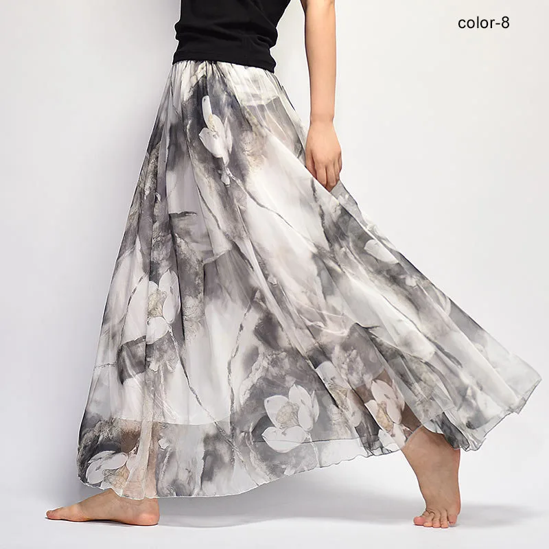 Новая мода, женские элегантные шифоновые длинные юбки для дам с цветочным принтом, облегающие плиссированные юбки с высокой талией и эластичной резинкой на талии SK15 - Цвет: sk15 8
