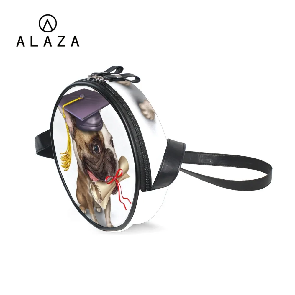 

ALAZA Unique Animal Graduate Printing Canvas Handbag Crossbody Messenger Bag Fashion Purse Women Shoulder Bag With Black Strap