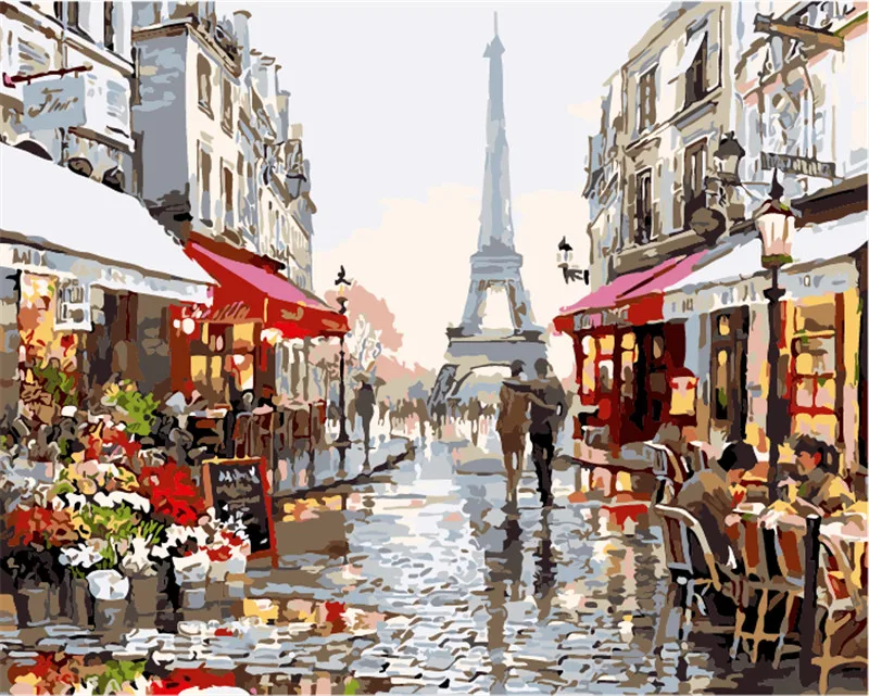 

HQ Paris Flower shop Street Wall decor oil painting Picture by numbers canvas adult coloring paint acrylic painting by number