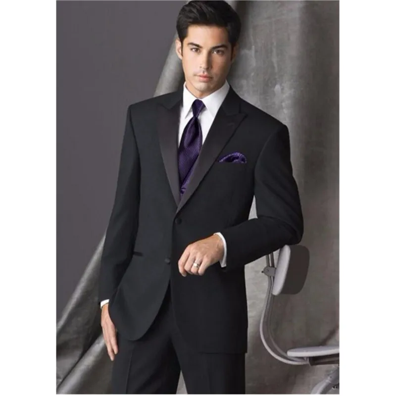 Дизайн две кнопки Черный Жених Смокинги друзей жениха Мужские свадебные костюмы выпускного вечера на заказ(куртка+ брюки+ галстук
