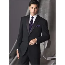 Дизайн две кнопки Черный Жених Смокинги друзей жениха Мужские свадебные костюмы выпускного вечера на заказ(куртка+ брюки+ галстук