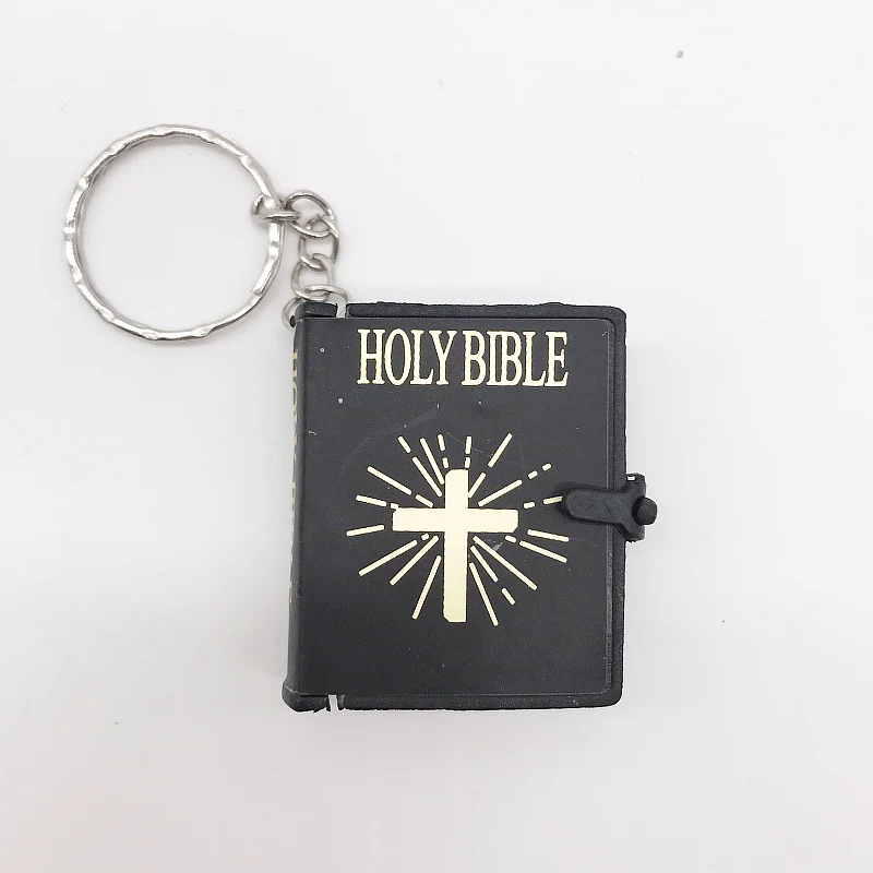 Small Bibles Key Chains for Keepsakes Black Cover Plastic Mini Key