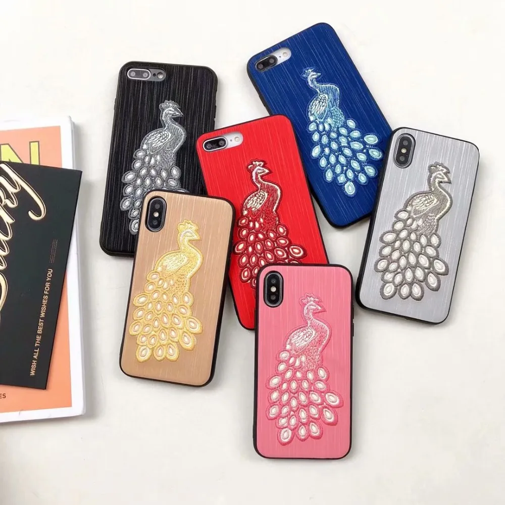 

Luxury Noctilucent Shine Handmade 3D Embroidery Peacock Case For iPhone 7 X 6 8 6S Plus XR XS MAX Luminescence Phone Back Cover