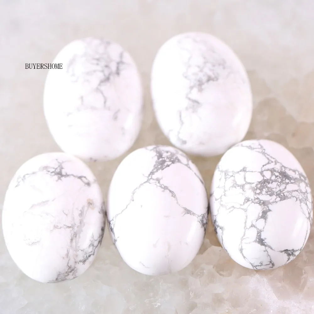 

For Jewelry Making Necklace Pendant Bracelet Earrings 18x25MM Oval Natural Stone Bead White Howlite CAB Cabochon 5Pcs K572