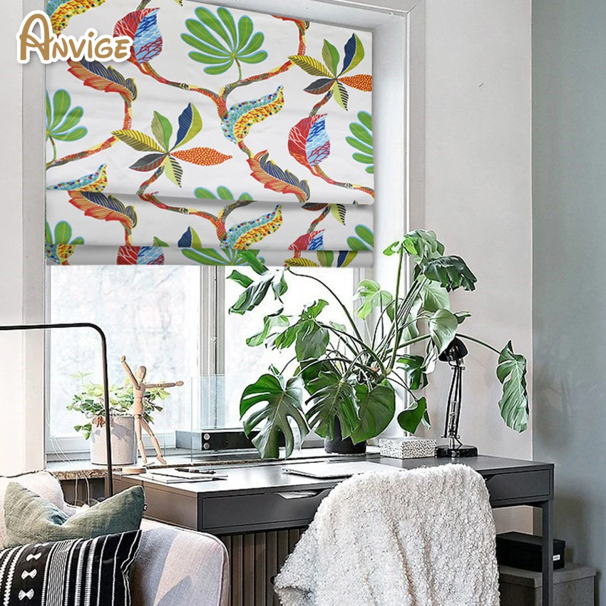 Pastoral Floral Printed Roman Shade Window Drapes (3)