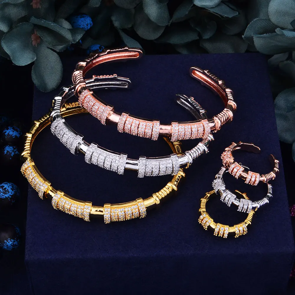 

GODKI Bamboo knot Luxury Sparkling Full AAA Cubic Zirconia Geometry Design Women Bracelet Bangle And Ring Set Jewelry Sets