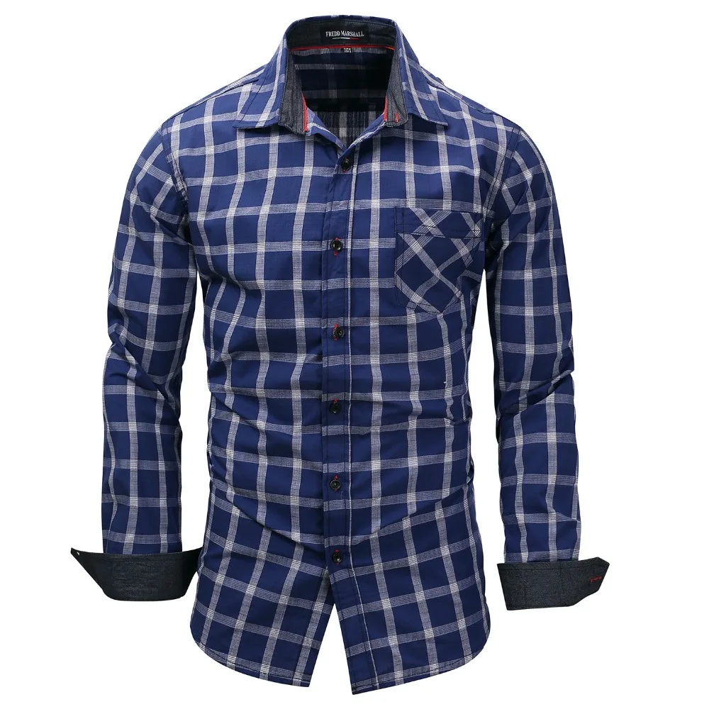 Мужская рубашка в клетку хлопок Весна Осень Повседневная рубашка с длинными рукавами мягкая удобная облегающая стильная брендовая мужская одежда