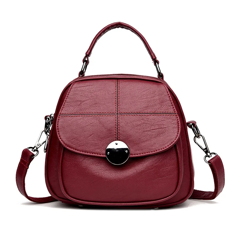 Модный полиуретановый рюкзак для женщин, школьный рюкзак для девочек-подростков, школьные сумки, Повседневная дорожная сумка через плечо, рюкзаки Mochila - Цвет: Wine Red