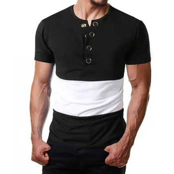 

Men Henley Shirt 2018 Brand Mens V Neck Short Sleeve T Shirt Men Metal Button Design Casual Tee Shirt Homme Streetwear Tshirt
