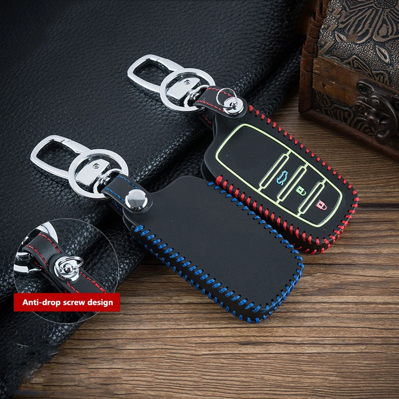 

Hand sewing Luminous Leather Remote car Key Cover Case For Toyota CHR C-HR Prado 2017 2018 Prius Camry Corolla RAV4 2018 Protect