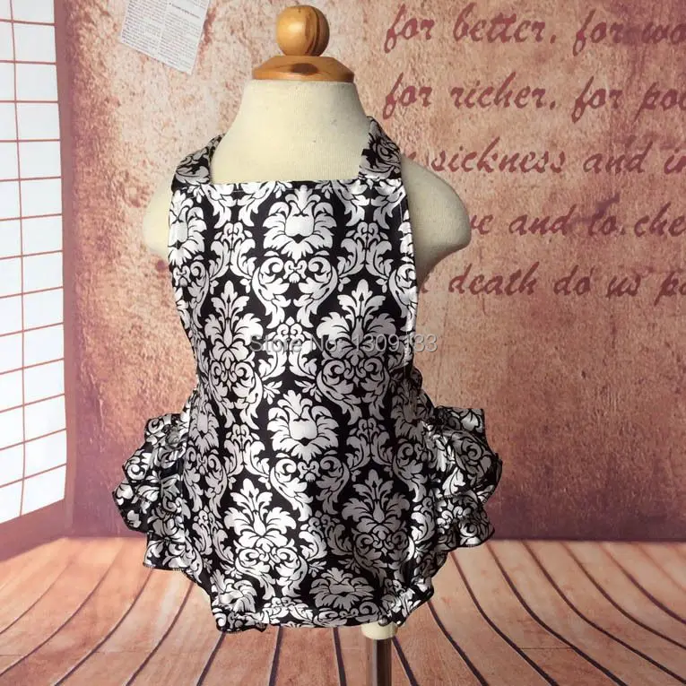 

Elegant Satin Damask Black and White Bubble infant Romper