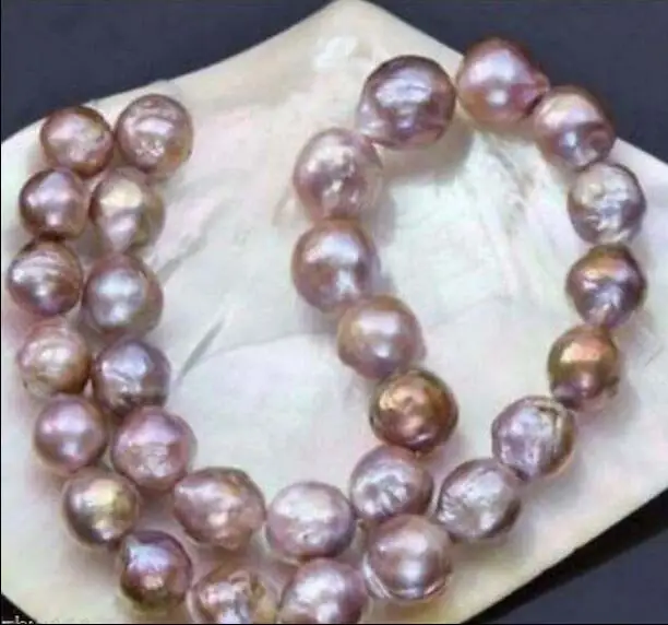 

Huge 12-14mm natural pink purple kasumi pearl necklace 18inch AAA 36"