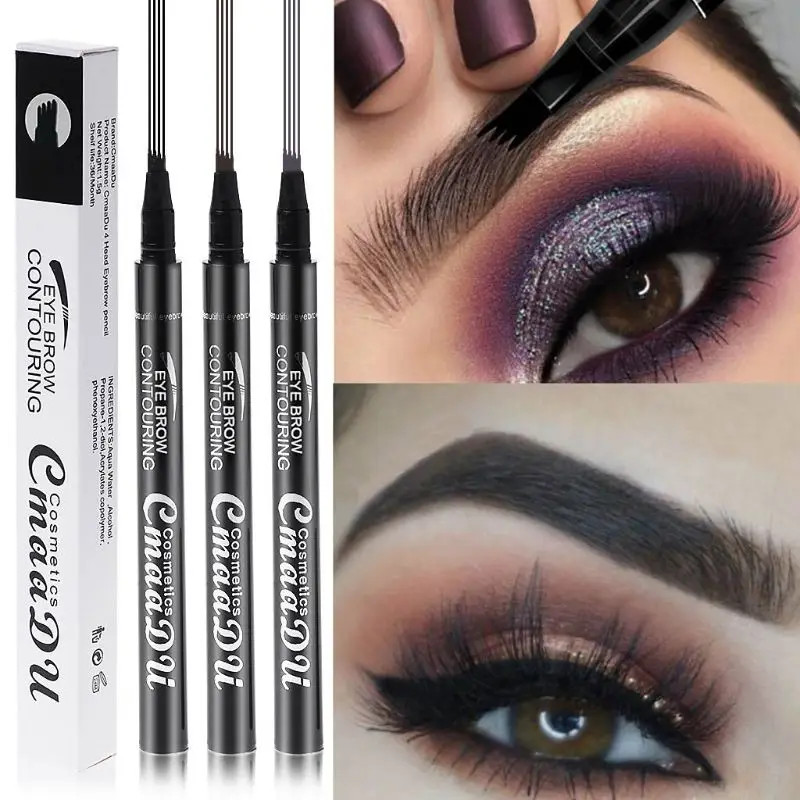 

Four Teeth Forked Eyebrow Contouring Pencil Brush Smooth Nib Sweatproof Natural Makeup Face Cosmetics
