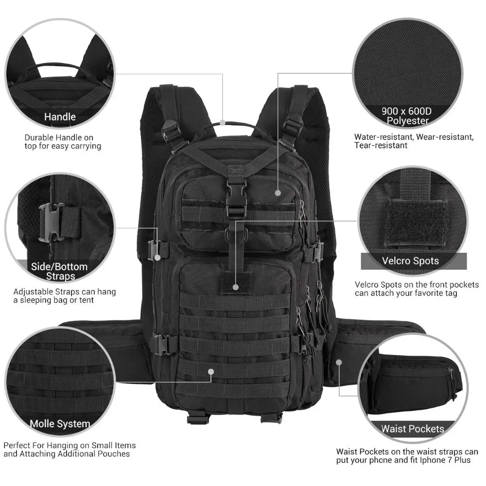 35L Army 3 Days Assault Pack Molle Bag con puerto de carga USB, mochila  táctica militar para senderismo camping para hombres y mujeres, Verde  Armada