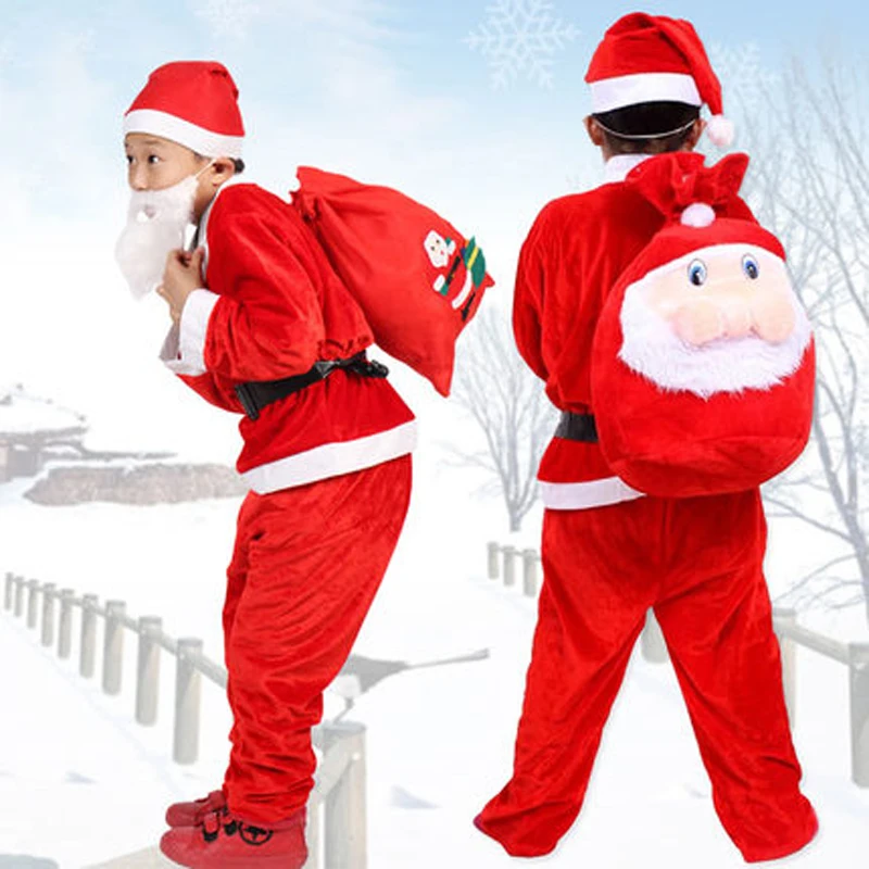 Boys 4PCS Christmas Santa Claus Costumes Suit Top Quality Boys Full Set