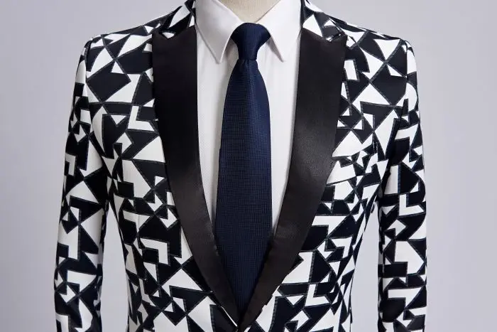 PYJTRL, новинка, мужской модный черно-белый блейзер с треугольным узором, приталенный дизайнерский костюм, Homme, сценическая одежда для певцов, костюм, куртка