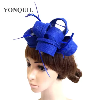 

Royal blue Bridal Fascinator Hair clip Wedding Headpiece Veil Feather Hairpin yellow red Red Purple Black White Beige Navy blue