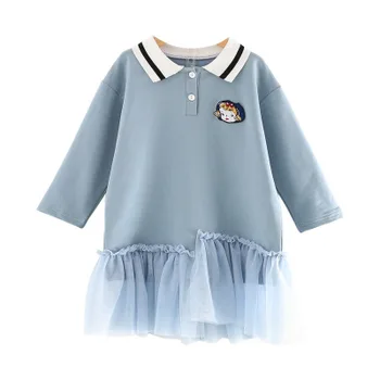 

Girl Turn-down Collar Party Dress Kids Long Sleeve Lace Petchwork Dress Baby Girls Striped New Year Costume Clothing for Retail