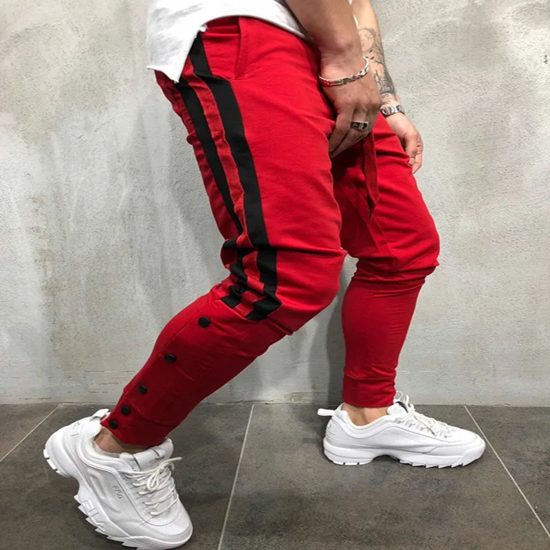 

Men's new trousers side stripes hip hop sports pants bottoms fashion casual feet pants tight jogging sports pants