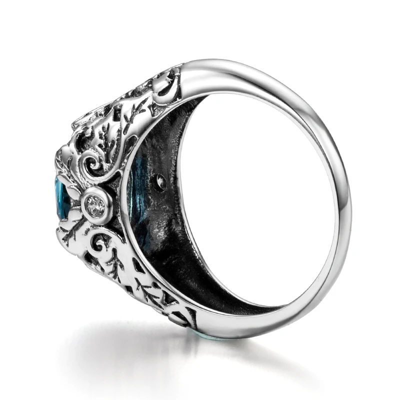 Szjinao Authentic 925 Sterling Silver Rings For Women Oval Exaggerated Rings Aquamarine Wedding Bands Style Love Vintage Jewelry