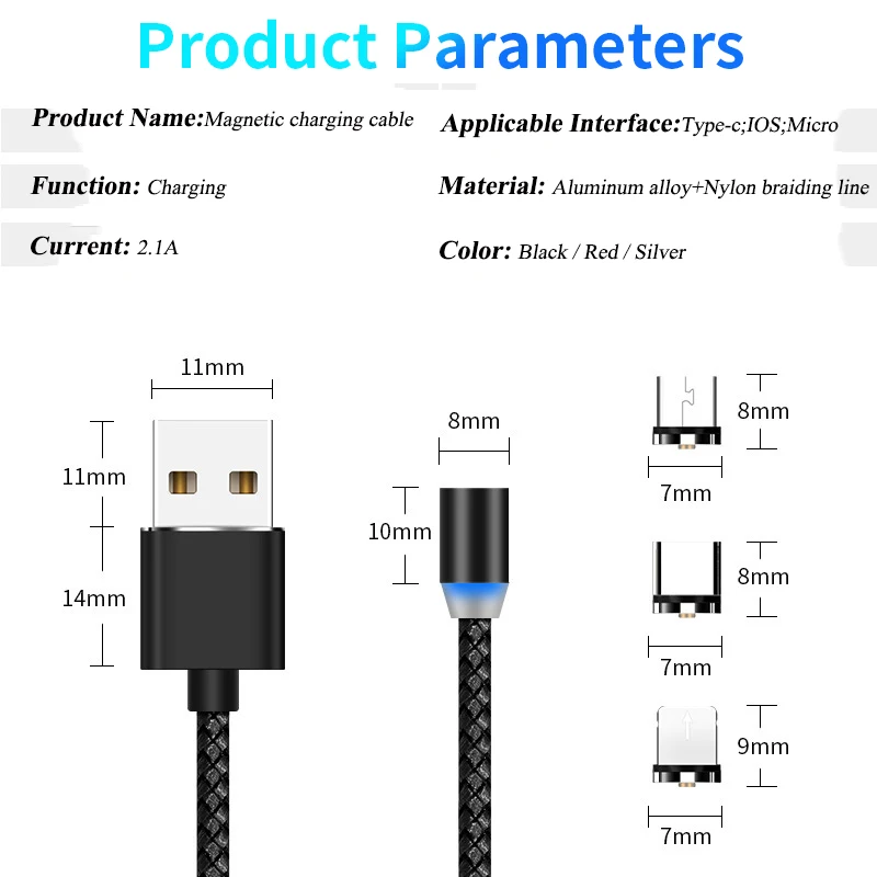 SAKZNR СВЕТОДИОДНЫЙ Магнитный зарядный кабель и Micro USB usb type C магнитное зарядное