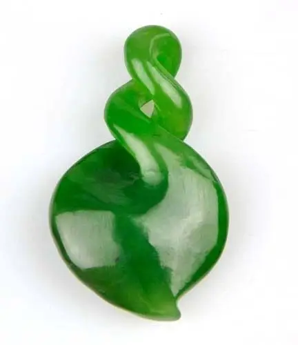 Jew3115 Natural Green Nephrite Jade Double Twist Pendant Necklace