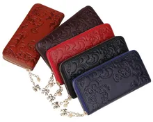 Nouvelles Femmes De Mode Porte-Monnaie Véritable Sac En Cuir Portefeuille Pour Femmes Marque Designer Fleur Vintage Portefeuille Sac À Glissière Sac Femelle