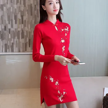 

5867 real shot, 2017 Korean version of the new autumn women's cheongsam 45