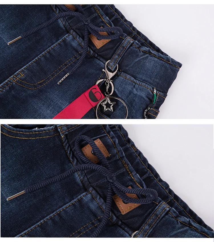 Jeans Woman Mid Waist Stretch loose Deimn Long Trousers New for 4 Season Women's Elastic Waist Harem Pants Dark Blue Mom Jeans