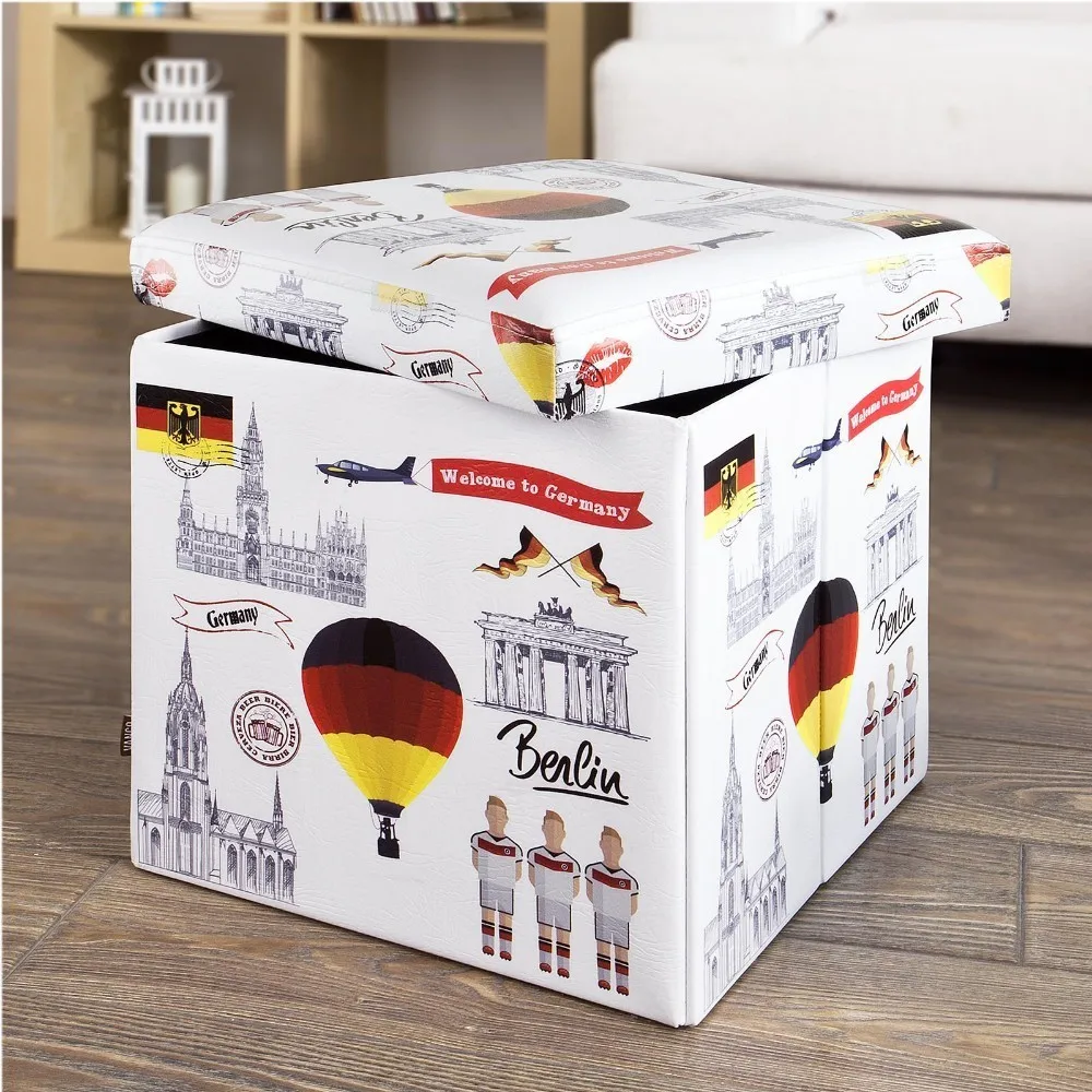 

SoBuy FSS41-K-DE, Storage Ottoman Footstool, Folding Seat Box with Seat Cushion, Germany Pattern
