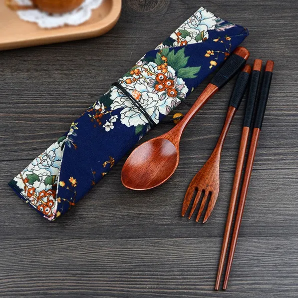 

High Quality Japanese Wooden Chopsticks Spoon Fork Tableware 3pcs Set New Gift