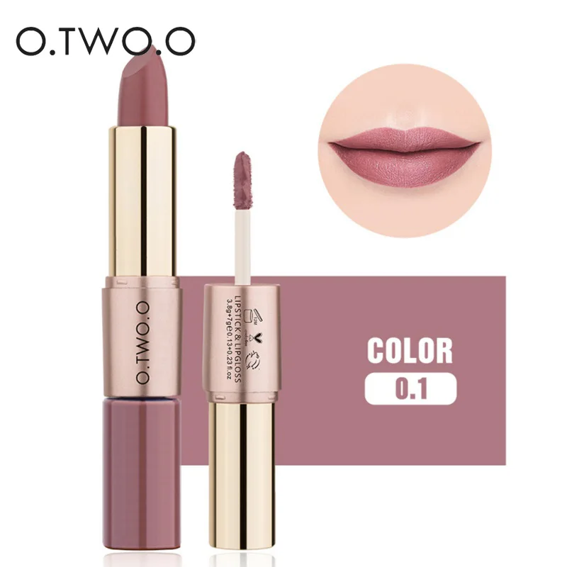 

O.TWO.O 2 in 1 Matte Velvet Lipstick Lips Makeup Cosmetics Waterproof Batom Mate Lip Gloss 10 Colors Available