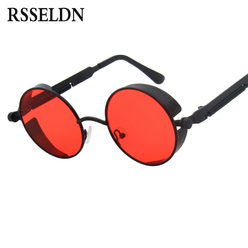 

RSSELDN Gothic Steampunk Sunglasses Men Women Round Fashion Glasses Brand Designer Vintage Sunglasses Female Gold Metal UV400
