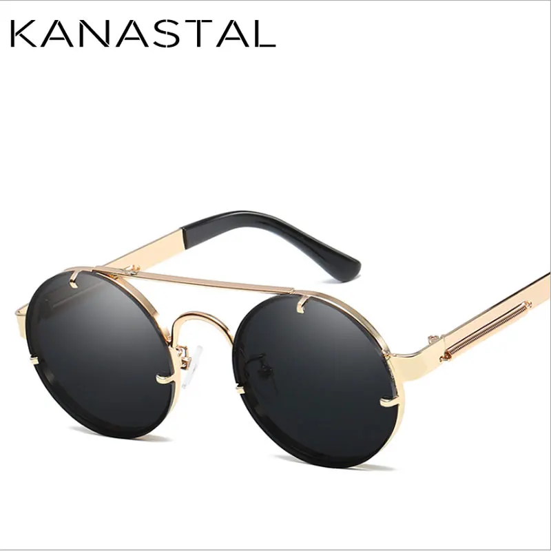 

KANASTAL Oval Steampunk Sunglassess Women Mirror Sun Glasses Spring Leg Punk Glasses Style Brand Design Twin Beam Women UV400