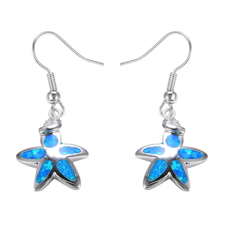 Elegant Starfish Blue Fire Opal Dangle Earrings For Women Wedding Fashion Jewelry Female Ear