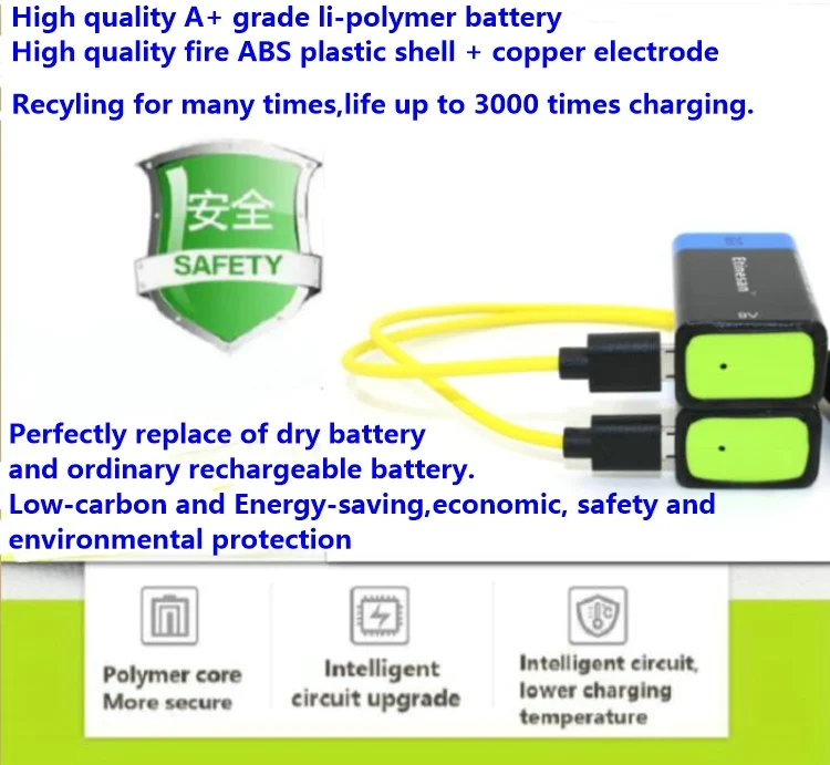 Супер! Etinesan 9V 4500mWh литий-ионный Литий-полимерный аккумулятор+ usb кабель для игрушек, игр, мультиметра, микрофона и т. Д