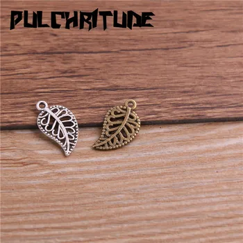 

50PCS 10*17mm Metal Alloy Two Color Double Small Leaves Charms Pendants For Jewelry Making DIY Handmade Craft