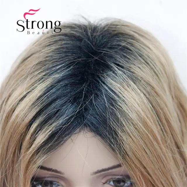 Strongbeauty Medium Length Black Brown Ombre Natural Fluffy Wavy