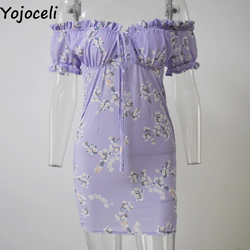 Yojoceli, сексуальное облегающее платье с открытыми плечами и рюшами, для женщин, летние, короткие, вечерние, Пляжное Платье, женское, vestidos, элегантное, повседневное, мини-платье