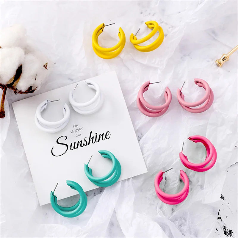 

RAVINOUR Hoop Earrings for Women Jewelry 2019 Ins Fashion Punk Gold Silver Multi Semi Round Earings Femme Aros Accesorios Mujer
