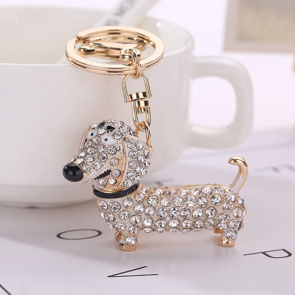 Jocestyle Rhinestone Dog Dachshund Keychain Bag Charm Pendant Keys Holder Keyring Jewelry Women Bag Handbag Key