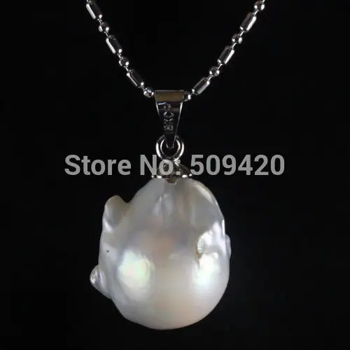 

~~ W&O667 >>Classical about 18mm huge southsea baroque white pearl pendant Necklaces