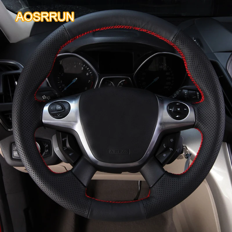AOSRRUN genuine leather car steering wheel cover Car accessories For