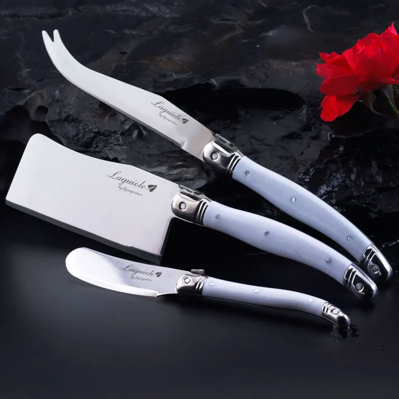 

3pcs Stainless Steel Cheese Knives Spreader Cutter Butter Tool in Wood Block White Cutlery Restaurant Dinner set Dinnerware set