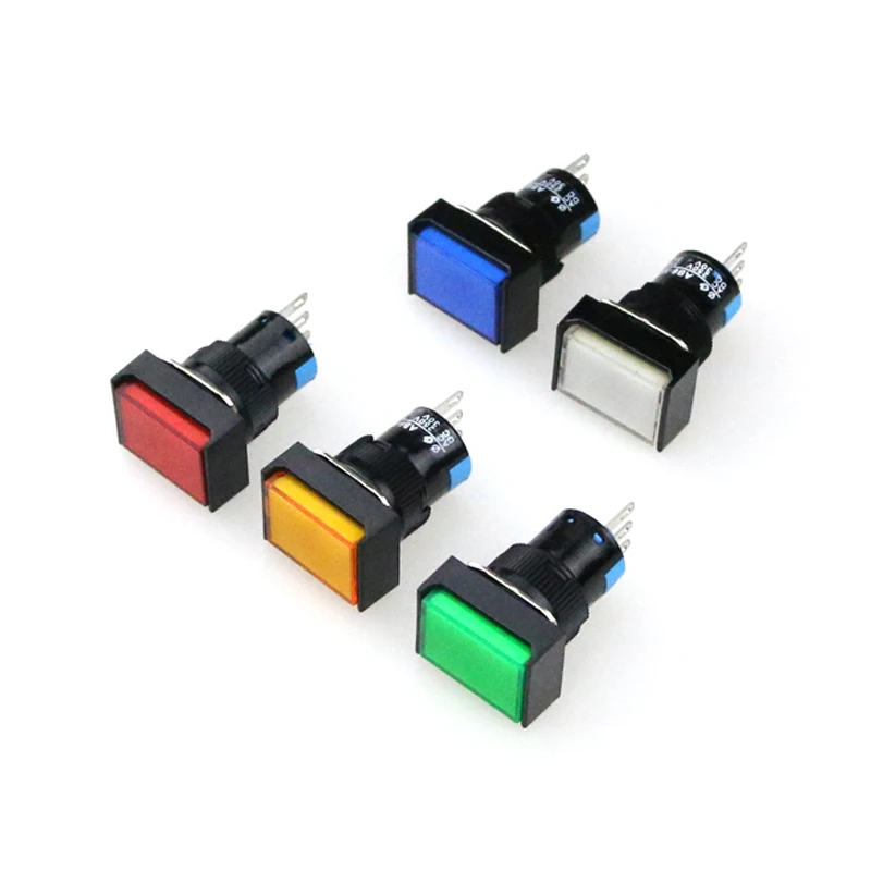 

Red/Green/Yellow/Blue/White Light 1NO 1NC Latching/Unlock Rectangle Push Button Switch 6/12/24/220V